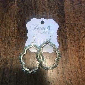Gold and olive beaded hoop earrings